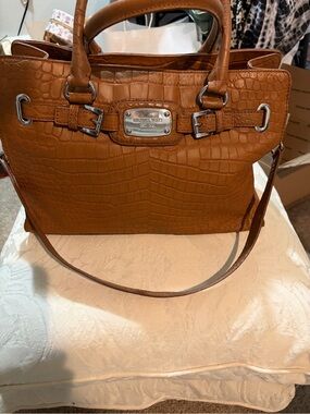 Michael Kors Croc-Embossed Tan Leather Shoulder Tote